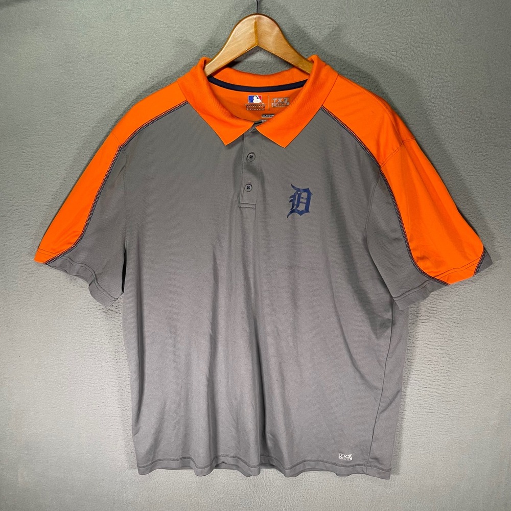 Detroit Tigers Polo Mens 2XL‎ Gray Orange MLB TX3 Cool Performance Shirt